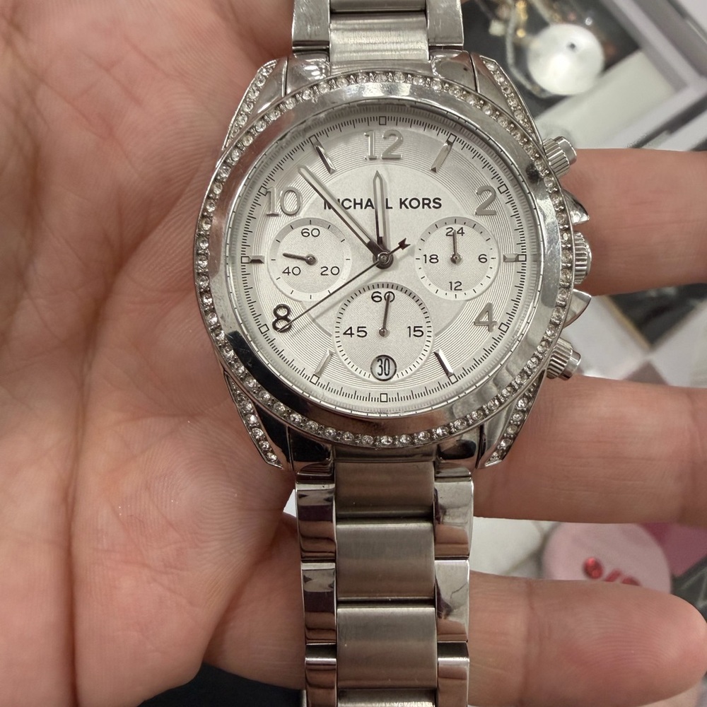 Michael Kors Silver Crystal-Accented Watch